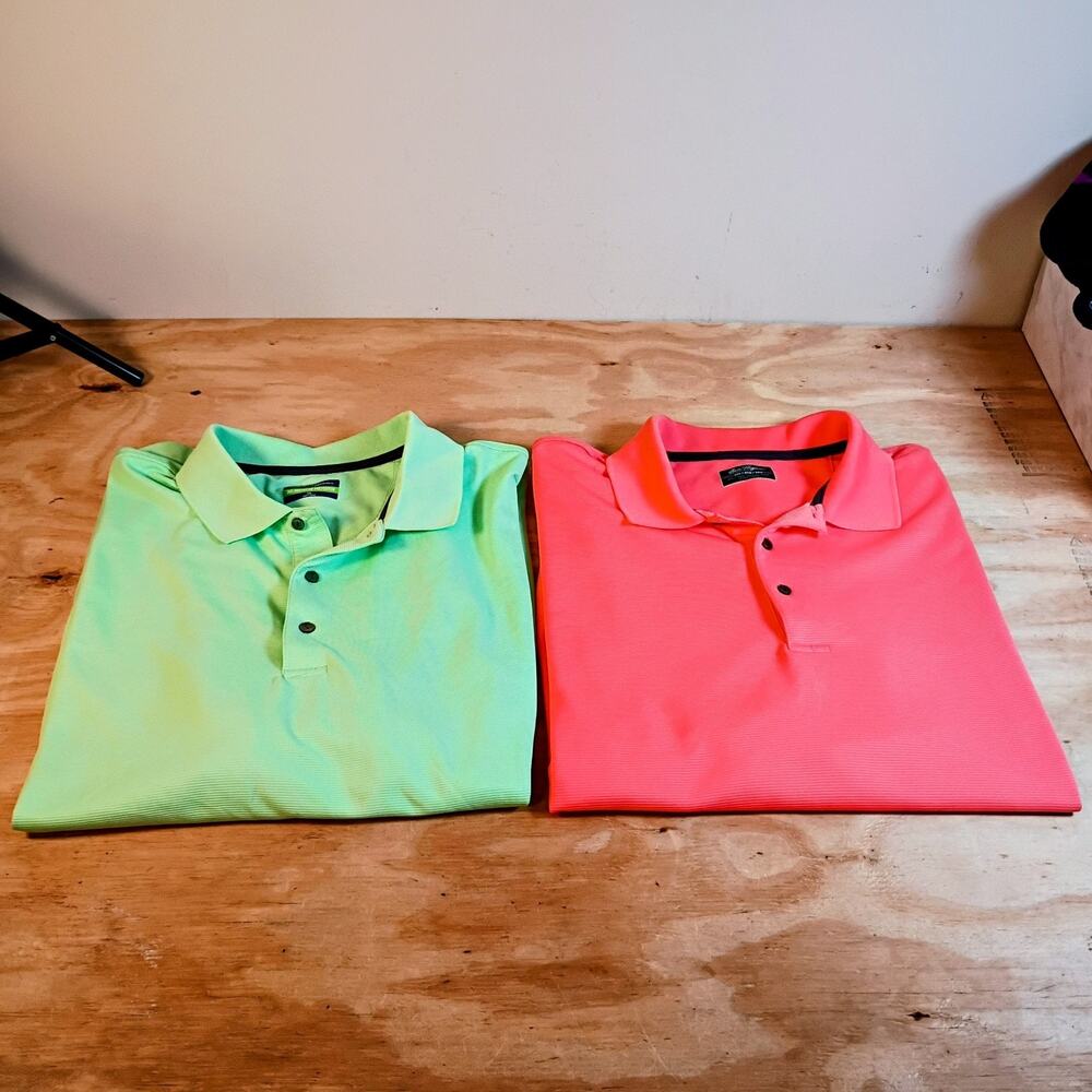 Lot 2 Ben Hogan Performance Mens 3XL Polo Golf Shirts Green Coral Salmon Pink